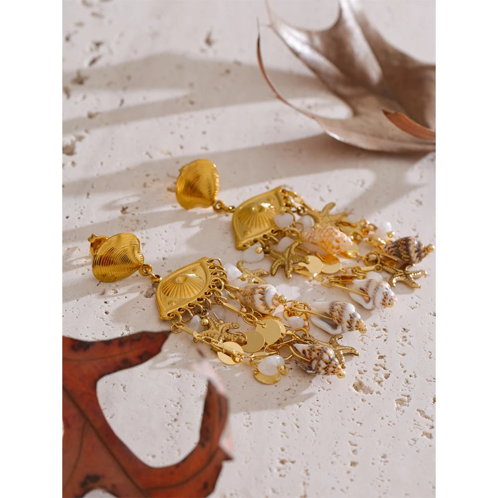 Isalene  Earrings Gold Marina Talisman Drop Earrings