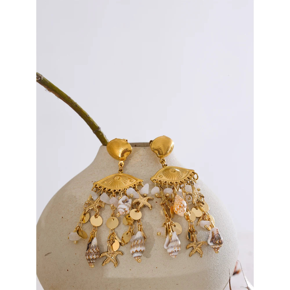 Isalene  Earrings Gold Marina Talisman Drop Earrings