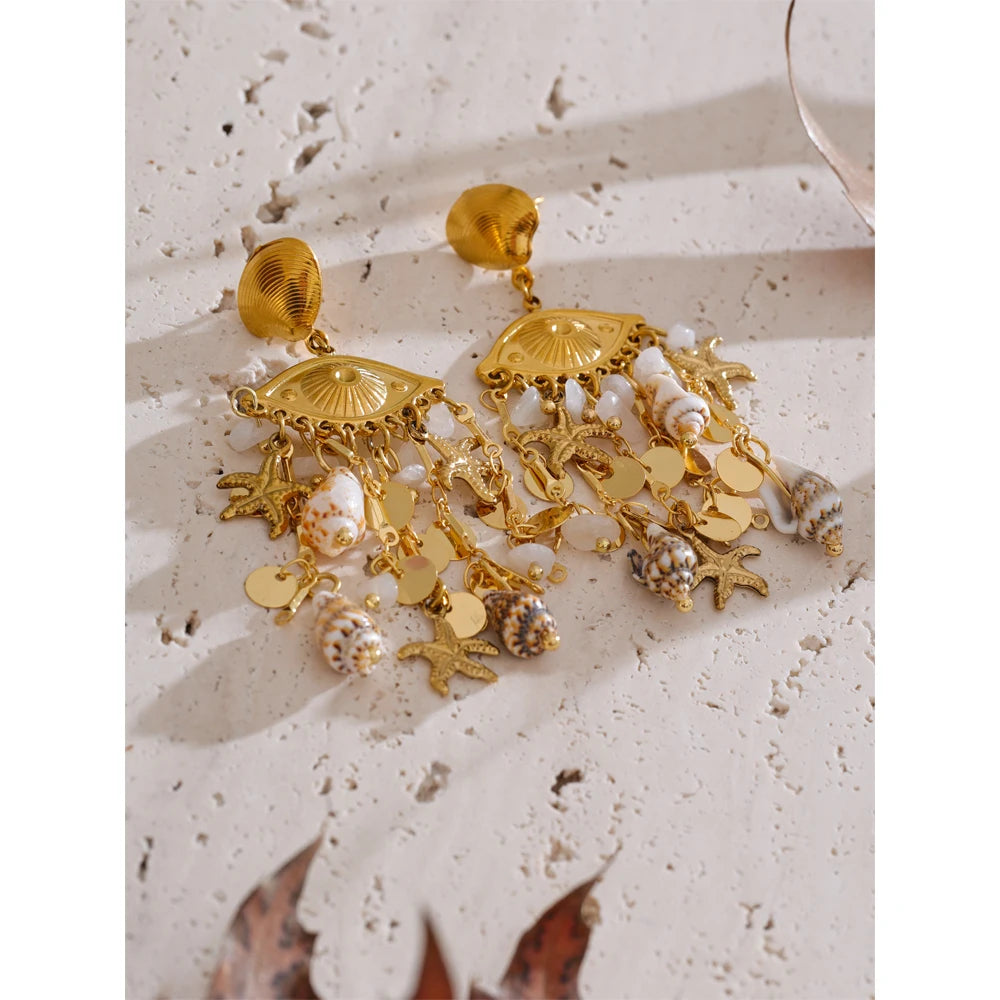 Isalene  Earrings Gold Marina Talisman Drop Earrings