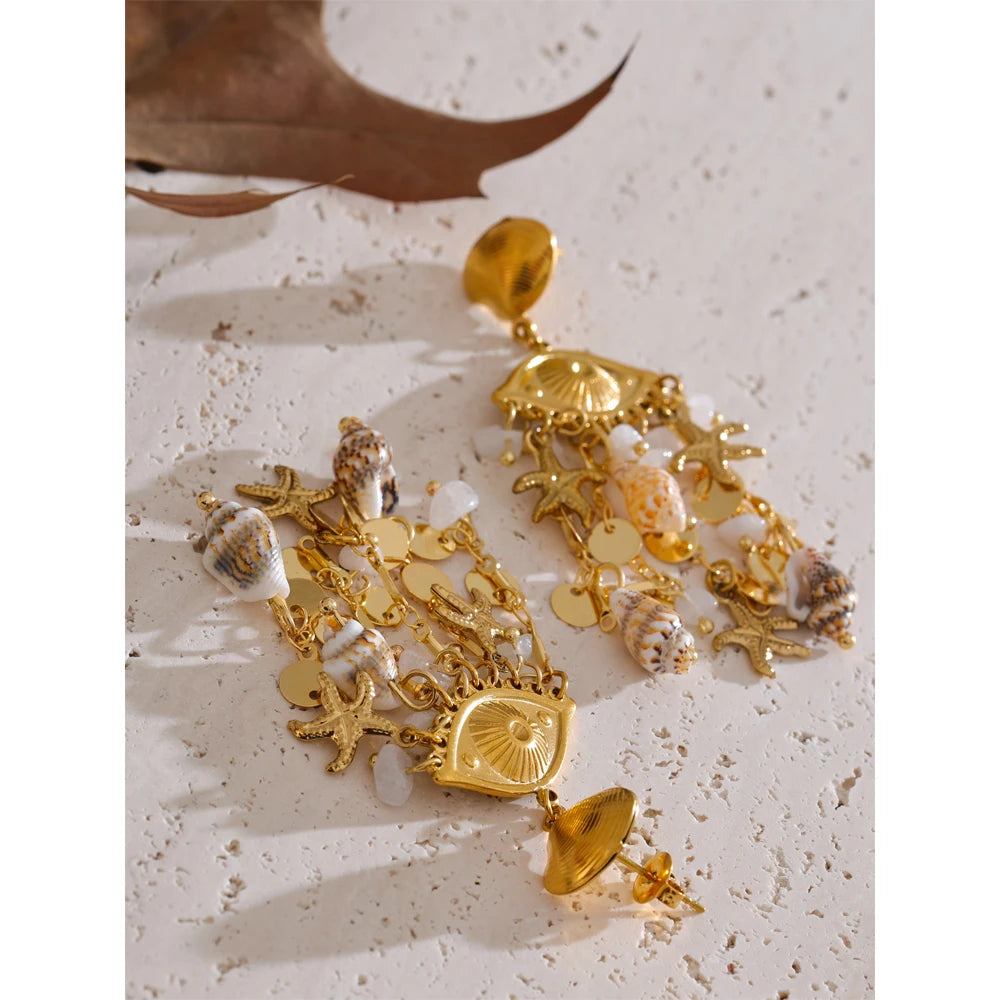 Isalene  Earrings Gold Marina Talisman Drop Earrings