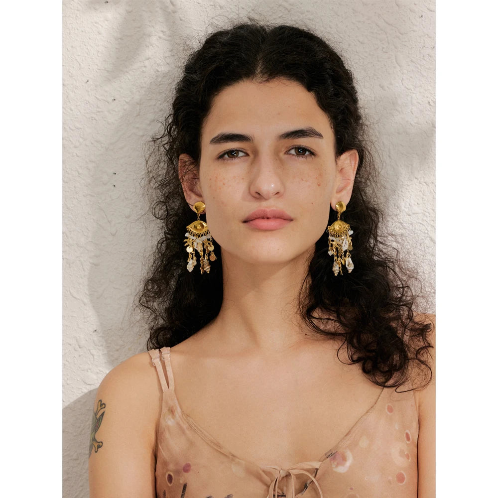 Isalene  Earrings Gold Marina Talisman Drop Earrings