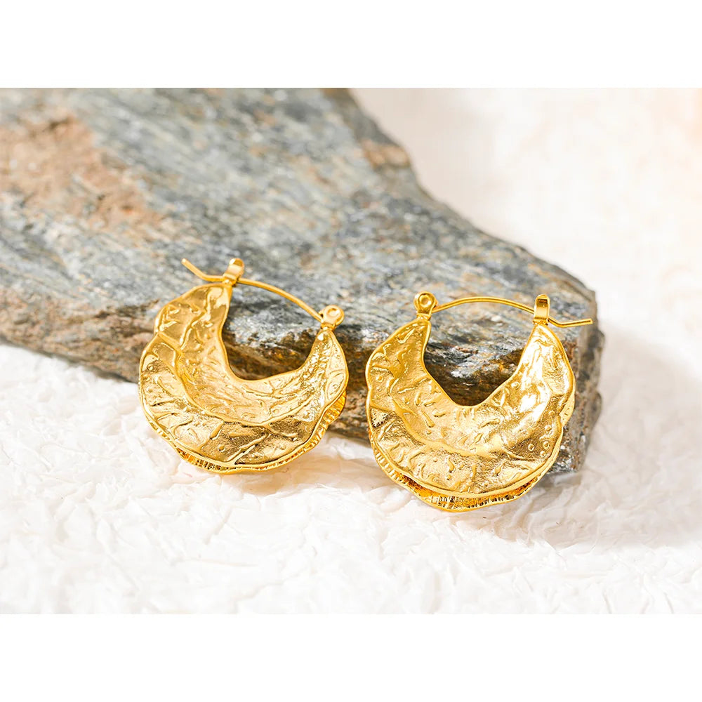 Isalene  Earrings Gold Molten Texture Hoop Earrings