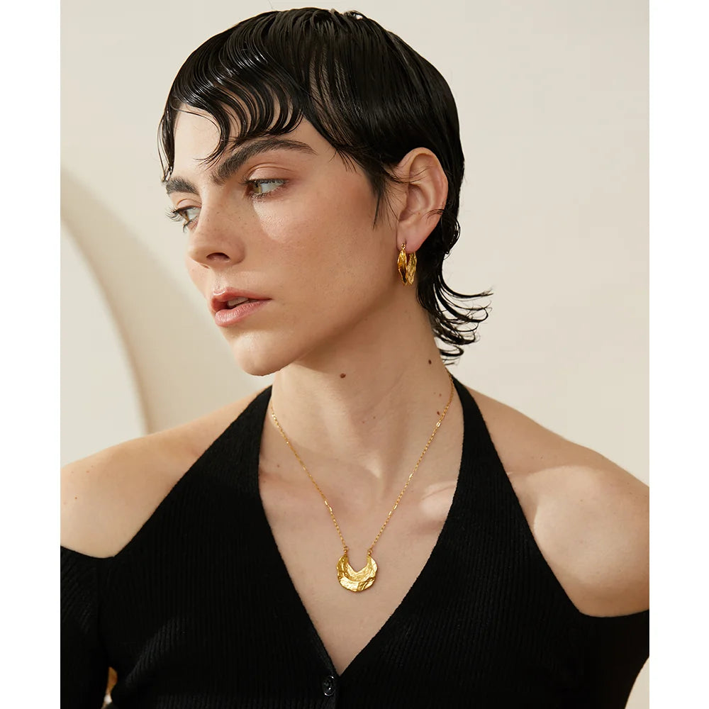 Isalene  Earrings Gold Molten Texture Hoop Earrings