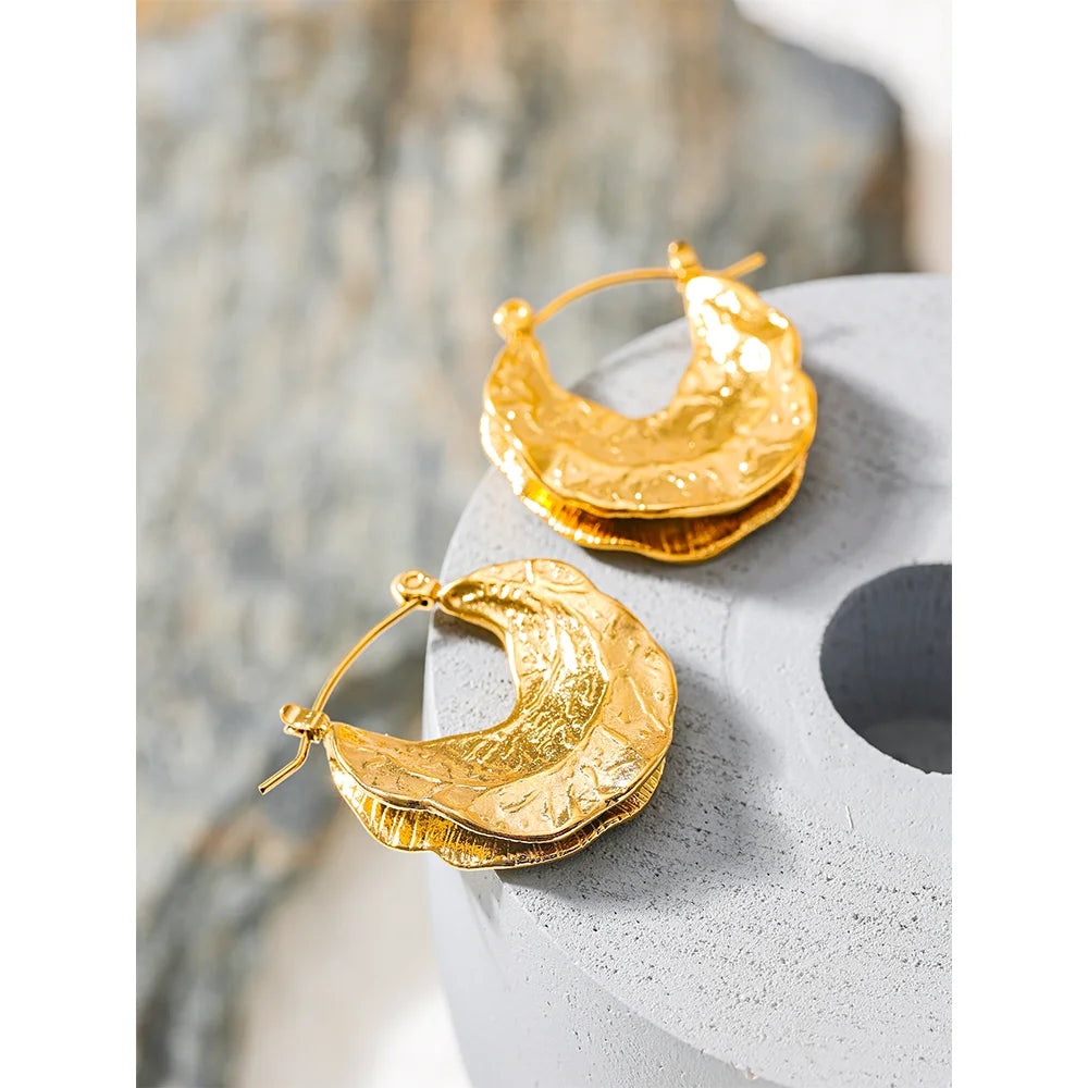 Isalene  Earrings Gold Molten Texture Hoop Earrings