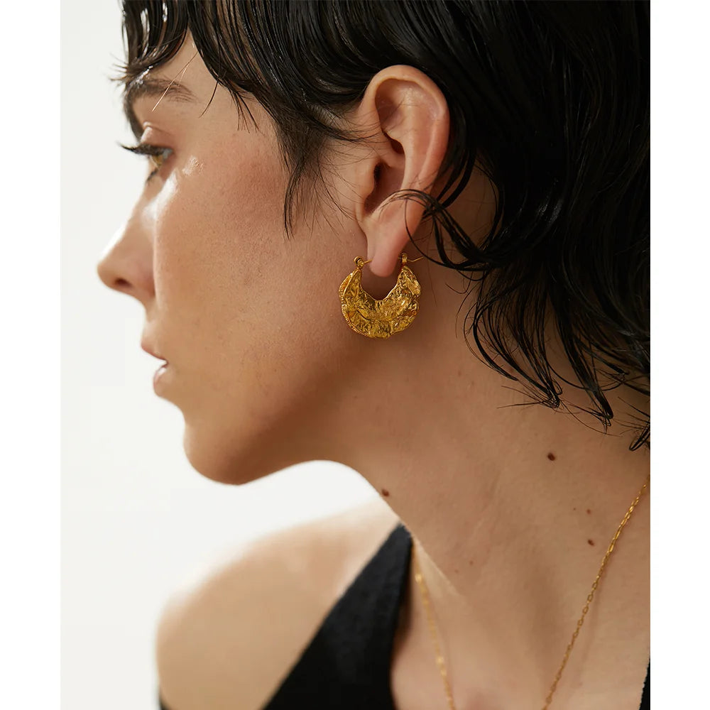 Isalene  Earrings Gold Molten Texture Hoop Earrings