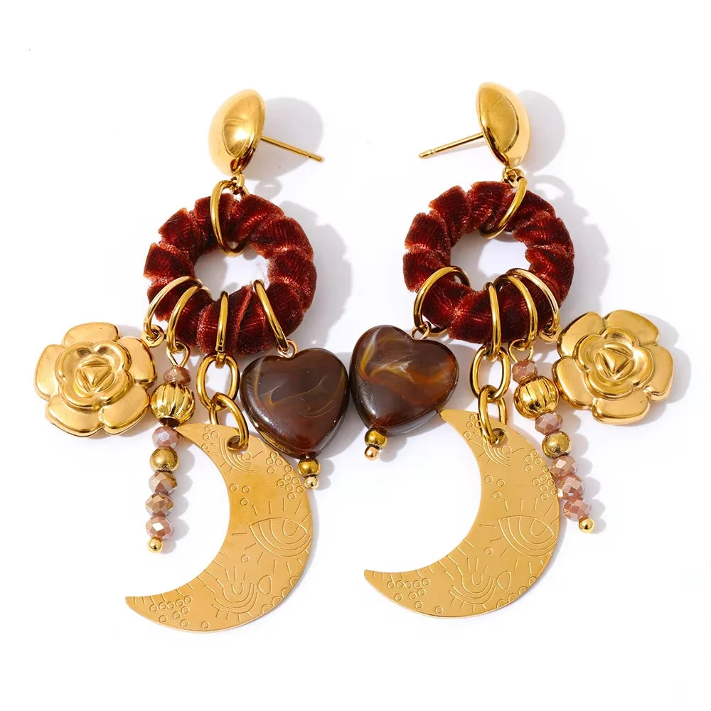 Isalene  Earrings Gold / Moon & Heart Celestia Charm Earrings