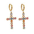 Isalene  Earrings Gold / Multi-Color Radiance Cross Hoop Earrings