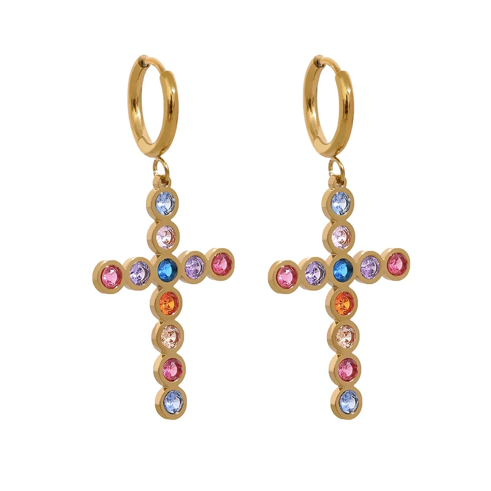 Isalene  Earrings Gold / Multi-Color Radiance Cross Hoop Earrings