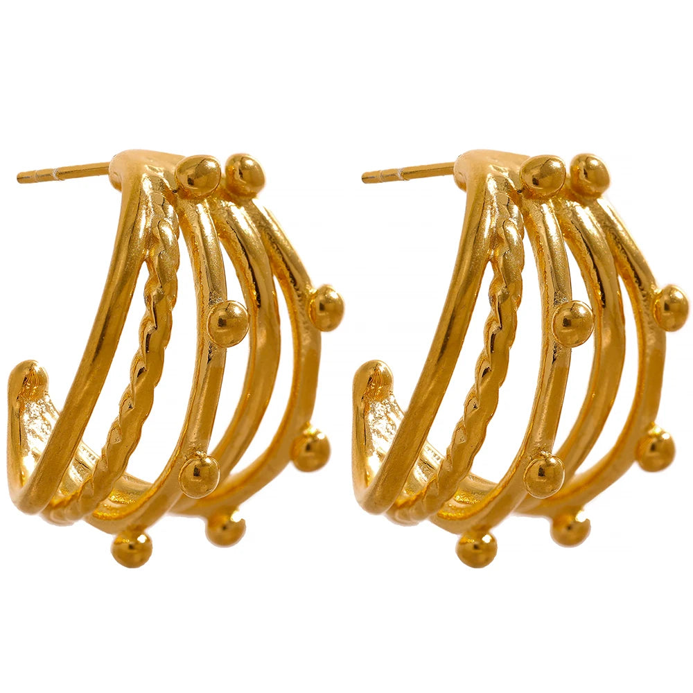 Isalene  Earrings Gold Multi-Row Beaded Hoop Earrings