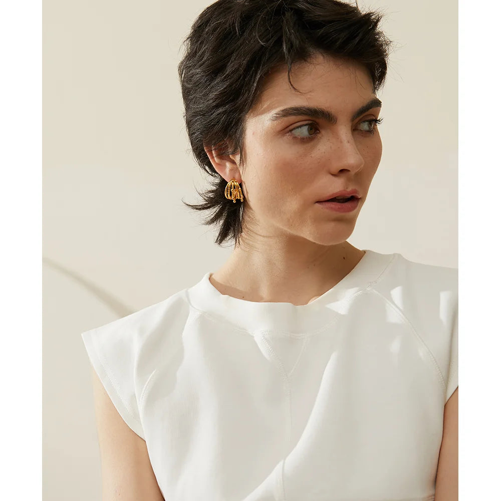 Isalene  Earrings Gold Multi-Row Beaded Hoop Earrings
