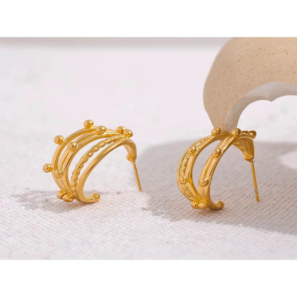 Isalene  Earrings Gold Multi-Row Beaded Hoop Earrings