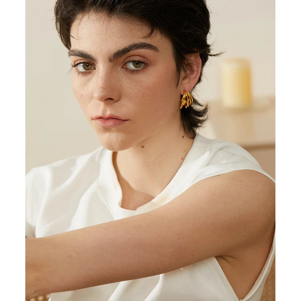 Isalene  Earrings Gold Multi-Row Beaded Hoop Earrings