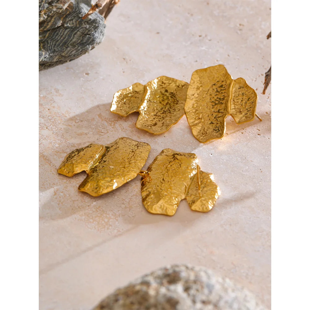 Isalene  Earrings Gold / One Size Sola Hammered Sculptural Drop Earrings