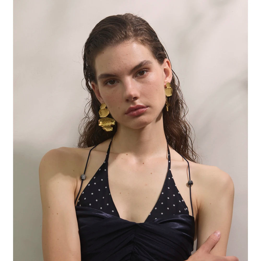 Isalene  Earrings Gold / One Size Sola Hammered Sculptural Drop Earrings
