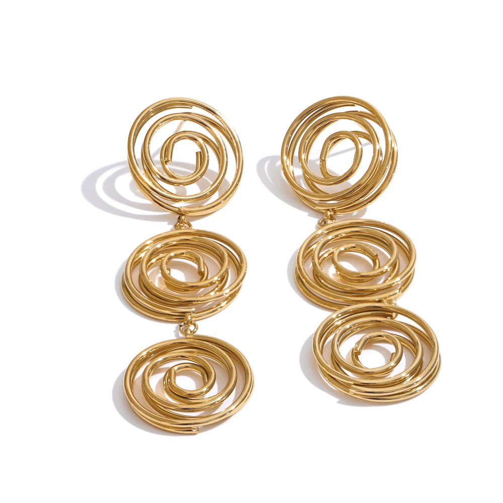Isalene  Earrings Gold Orbit Spiral Drop Earrings