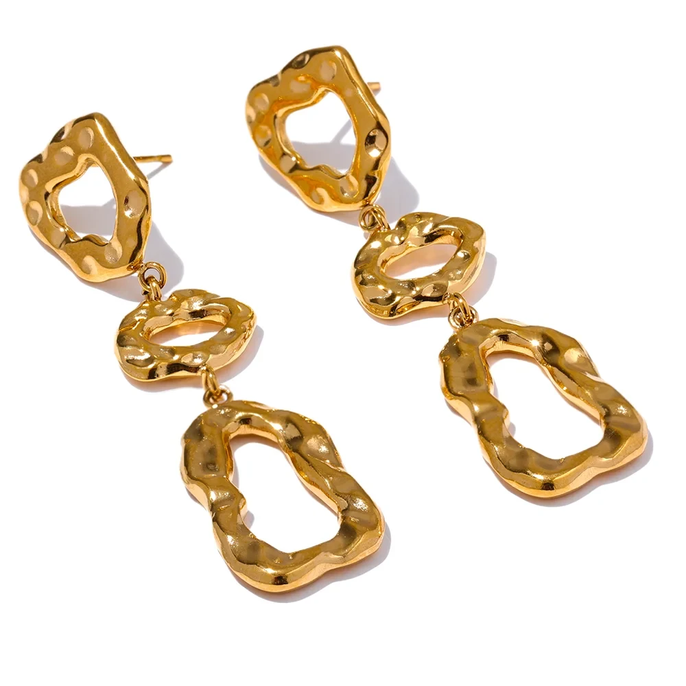 Isalene  Earrings Gold Organic Drop Statement Earrings