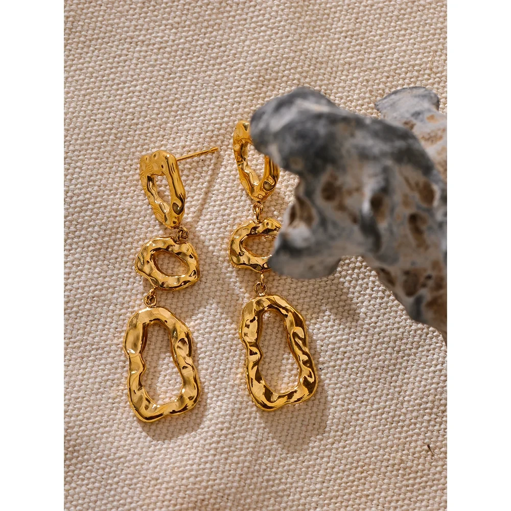 Isalene  Earrings Gold Organic Drop Statement Earrings