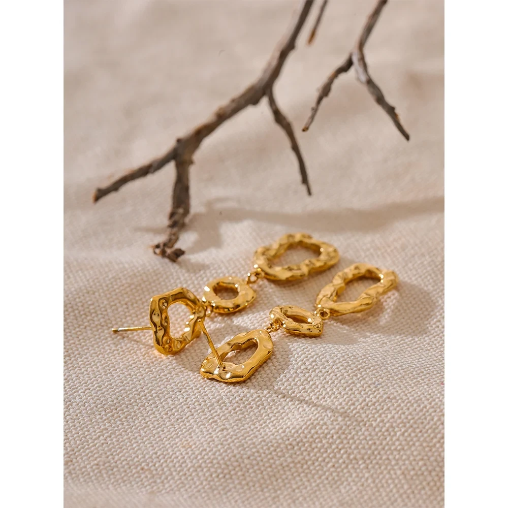 Isalene  Earrings Gold Organic Drop Statement Earrings