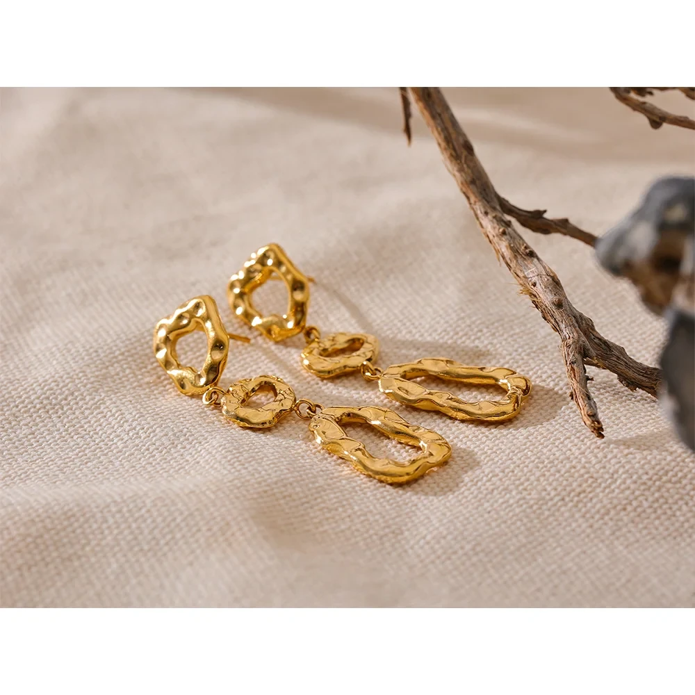 Isalene  Earrings Gold Organic Drop Statement Earrings