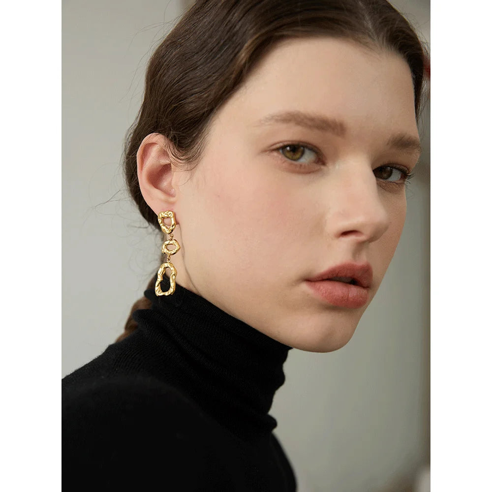 Isalene  Earrings Gold Organic Drop Statement Earrings