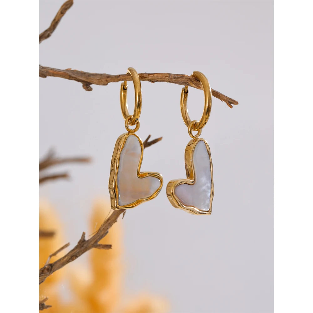 Isalene  Earrings Gold Organic Heart Hoop Earrings
