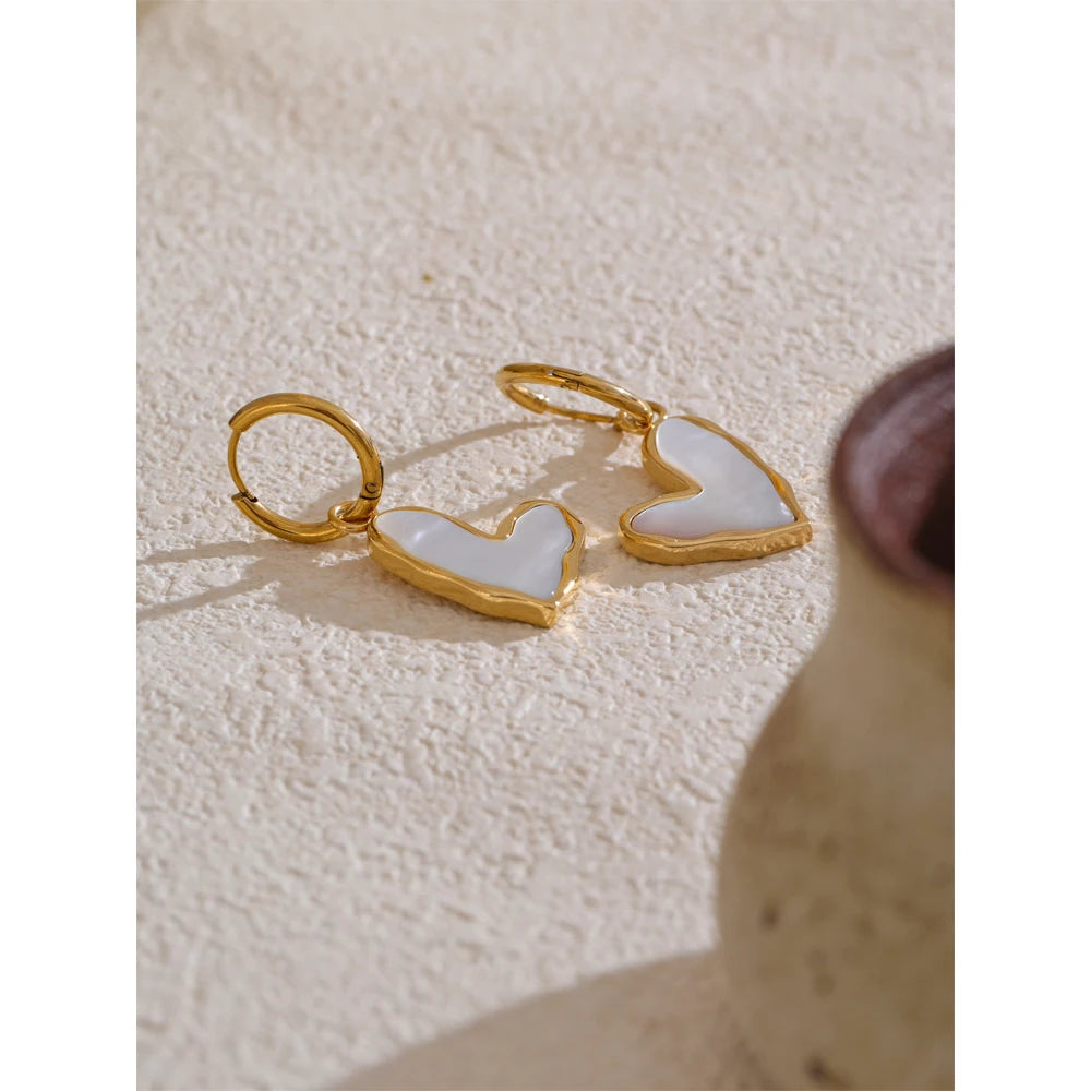 Isalene  Earrings Gold Organic Heart Hoop Earrings