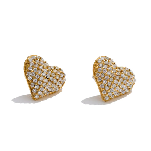 Isalene  Earrings Gold Pavé Heart Stud Earrings
