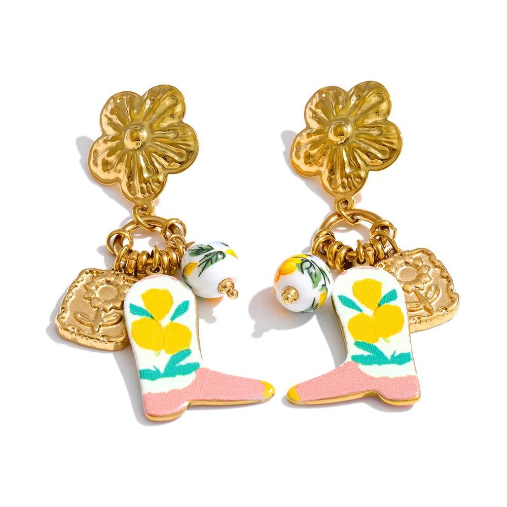 Isalene  Earrings Gold Playful Florals with Golden Charm