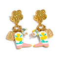 Isalene  Earrings Gold Playful Florals with Golden Charm