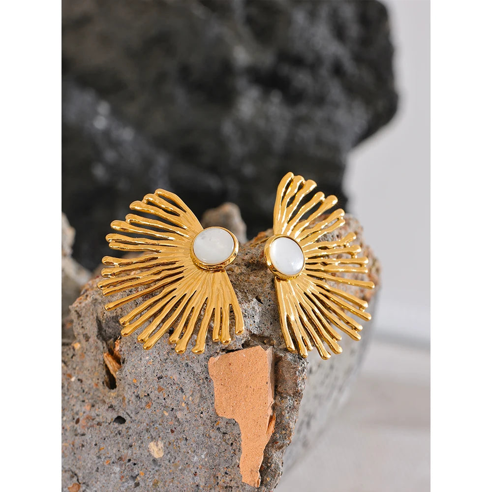 Isalene  Earrings Gold Radiance Fan Stud Earrings