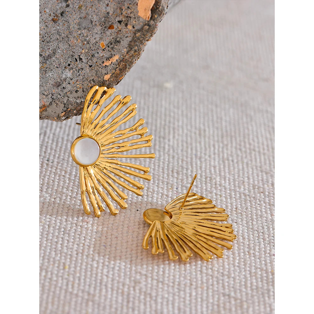 Isalene  Earrings Gold Radiance Fan Stud Earrings