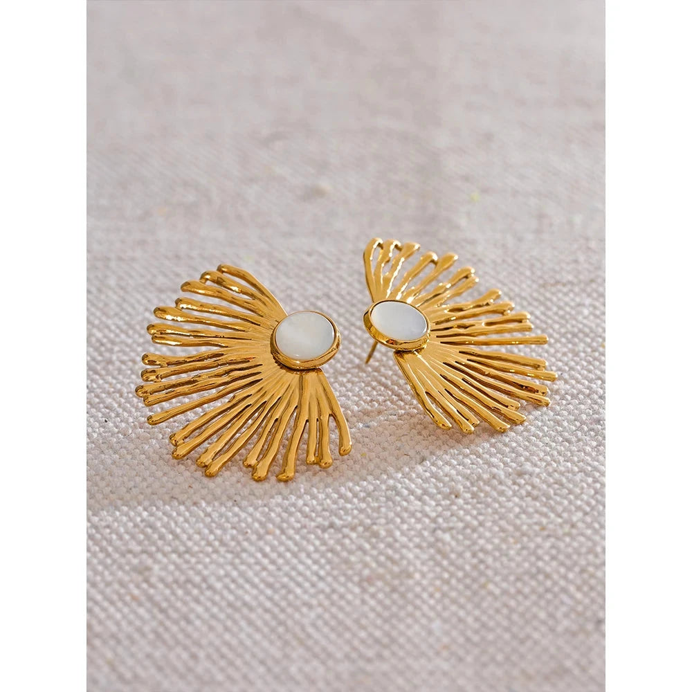 Isalene  Earrings Gold Radiance Fan Stud Earrings