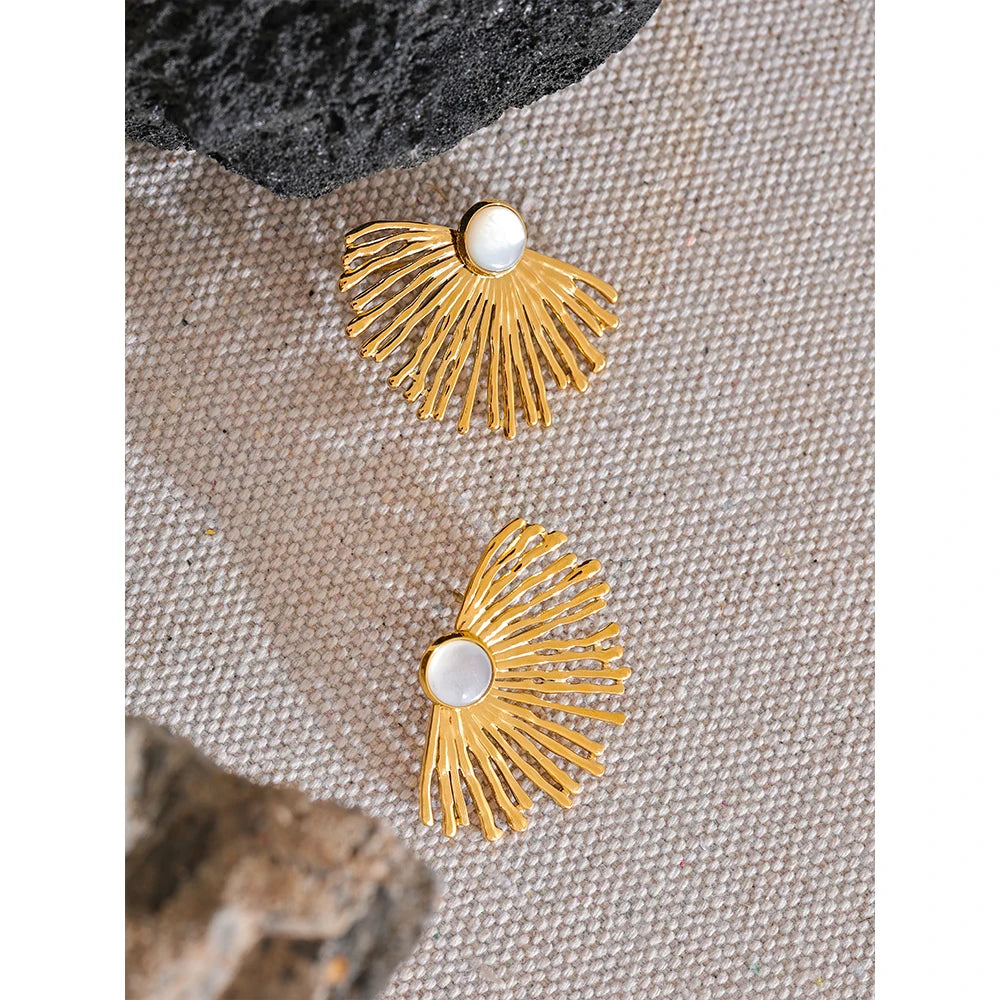 Isalene  Earrings Gold Radiance Fan Stud Earrings