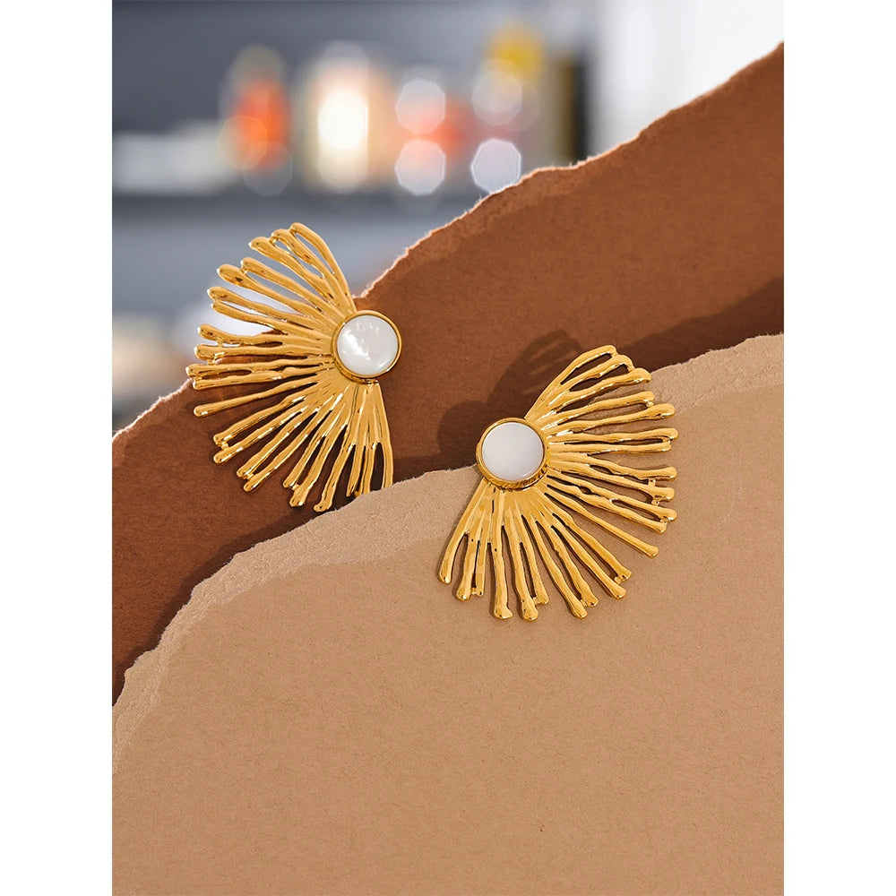 Isalene  Earrings Gold Radiance Fan Stud Earrings