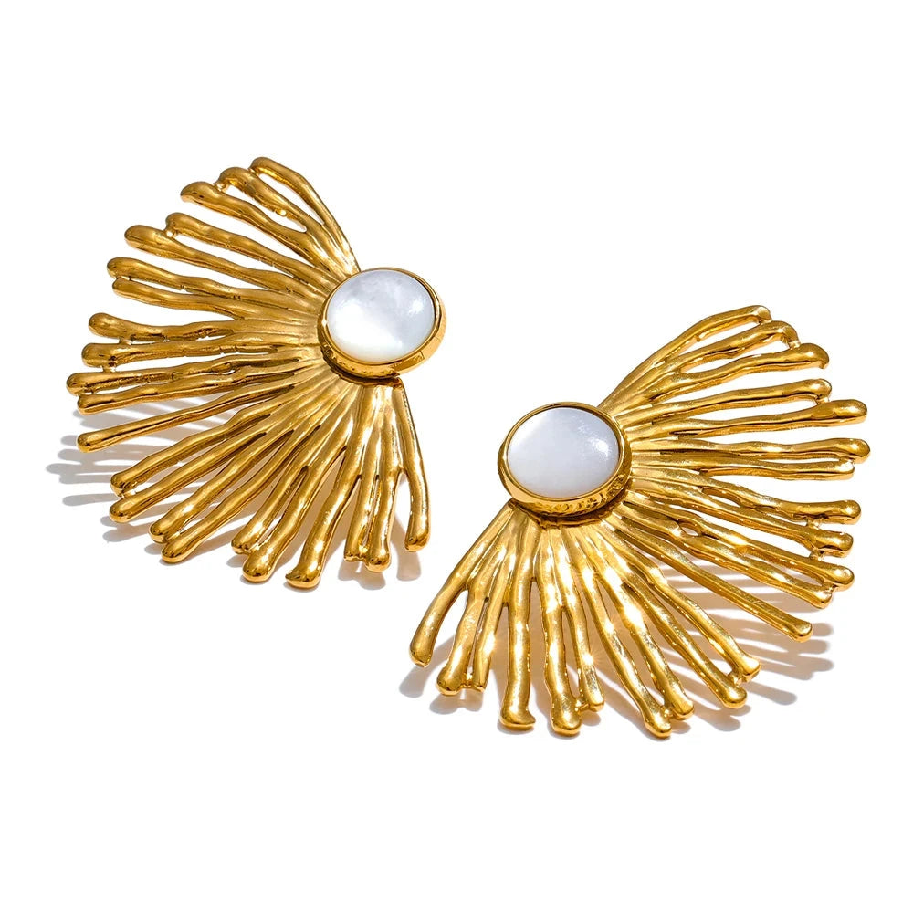 Isalene  Earrings Gold Radiance Fan Stud Earrings