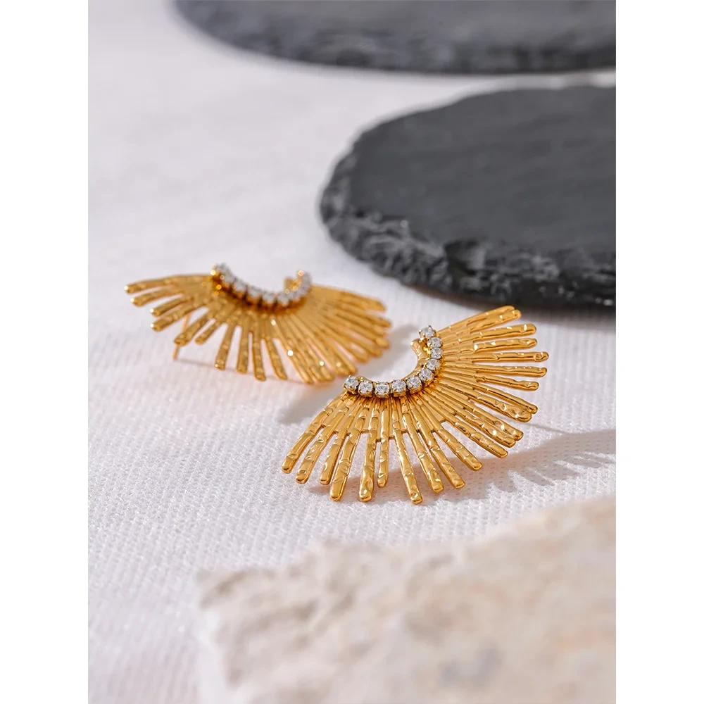 Isalene  Earrings Gold Radiant Fanburst Statement Earrings