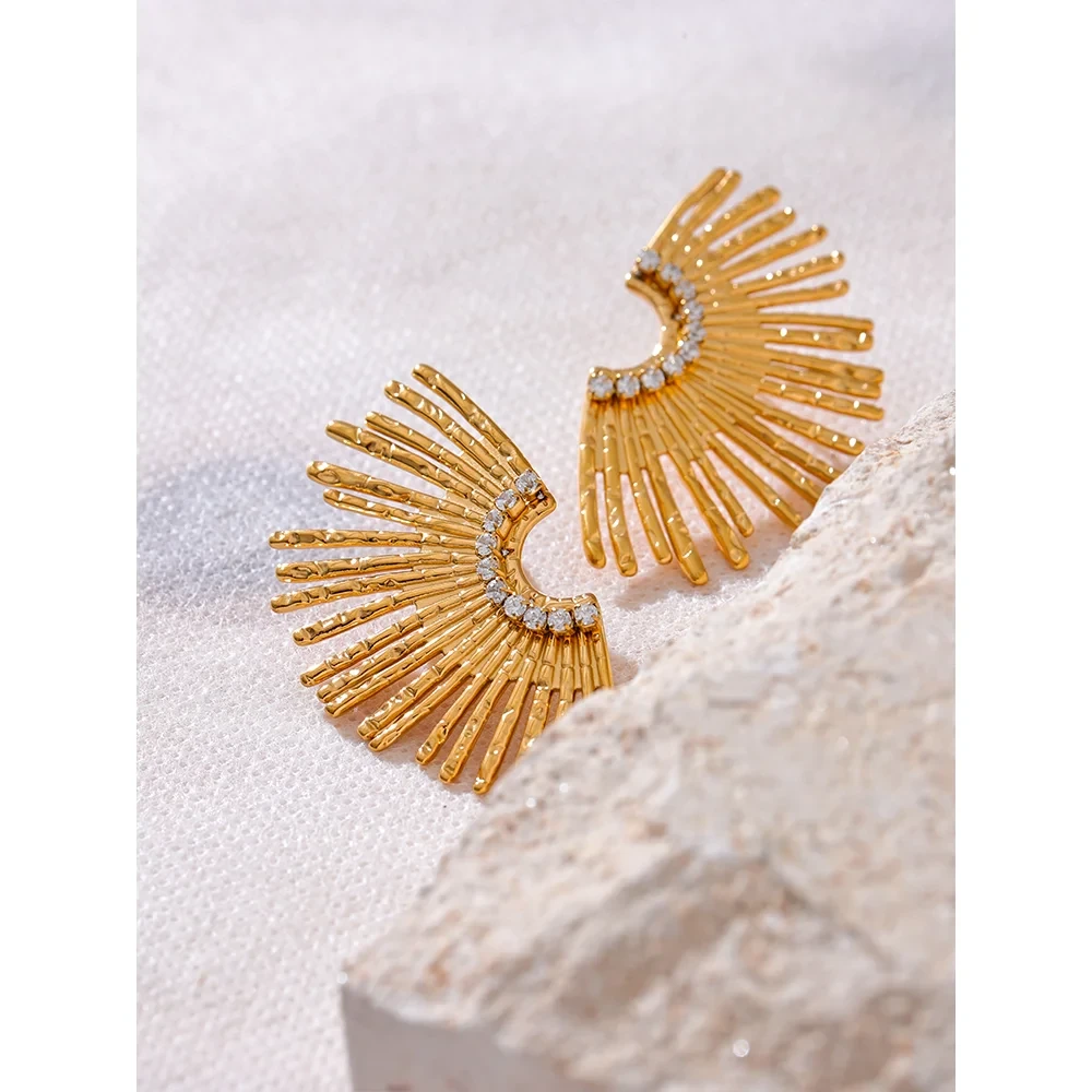 Isalene  Earrings Gold Radiant Fanburst Statement Earrings