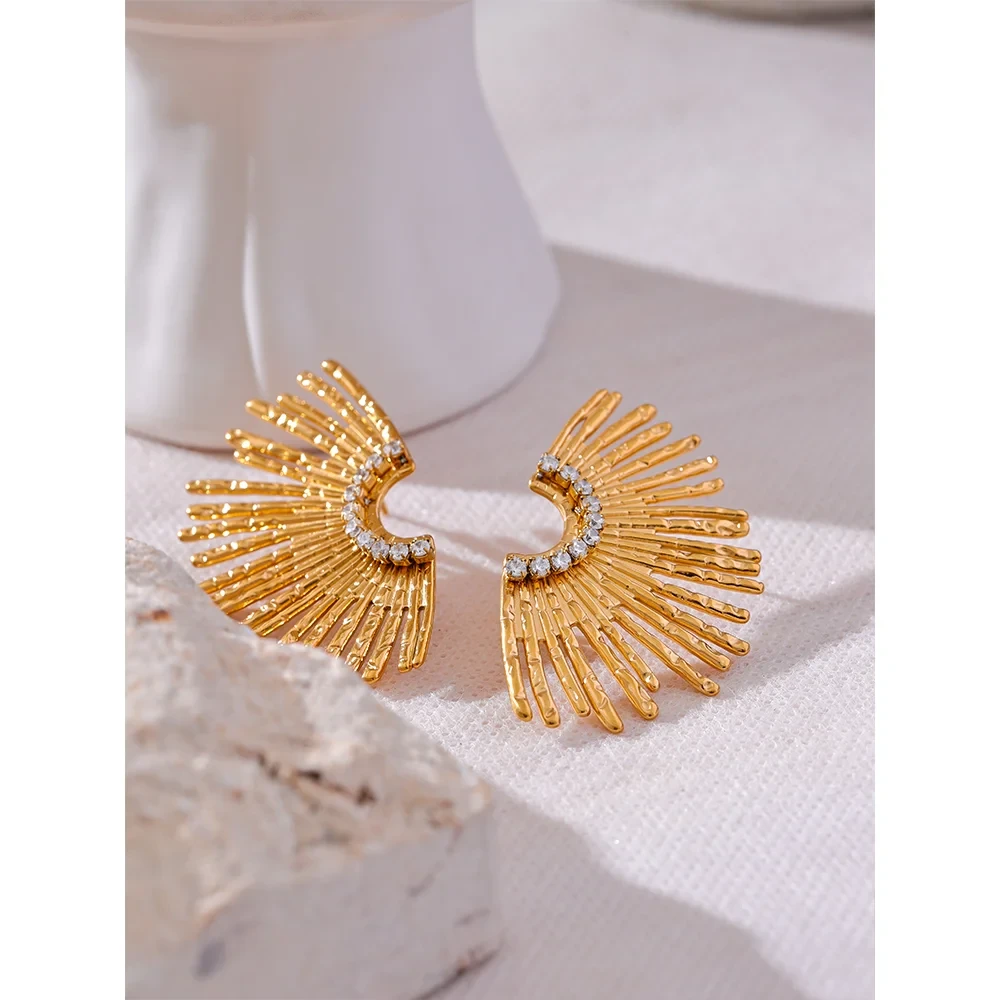 Isalene  Earrings Gold Radiant Fanburst Statement Earrings