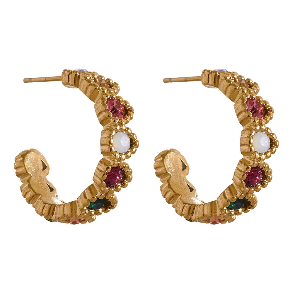 Isalene  Earrings Gold Rainbow Gemstone Hoop Earrings
