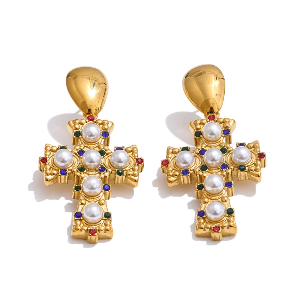 Isalene  Earrings Gold Regalia Cross Drop Earrings