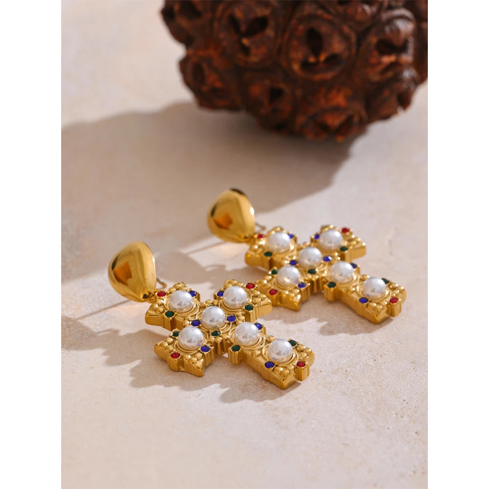 Isalene  Earrings Gold Regalia Cross Drop Earrings