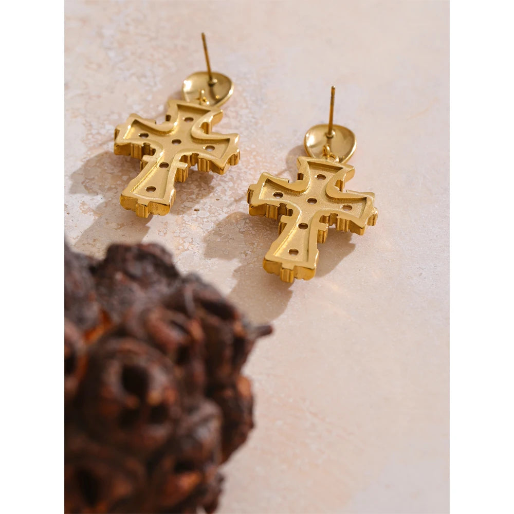 Isalene  Earrings Gold Regalia Cross Drop Earrings