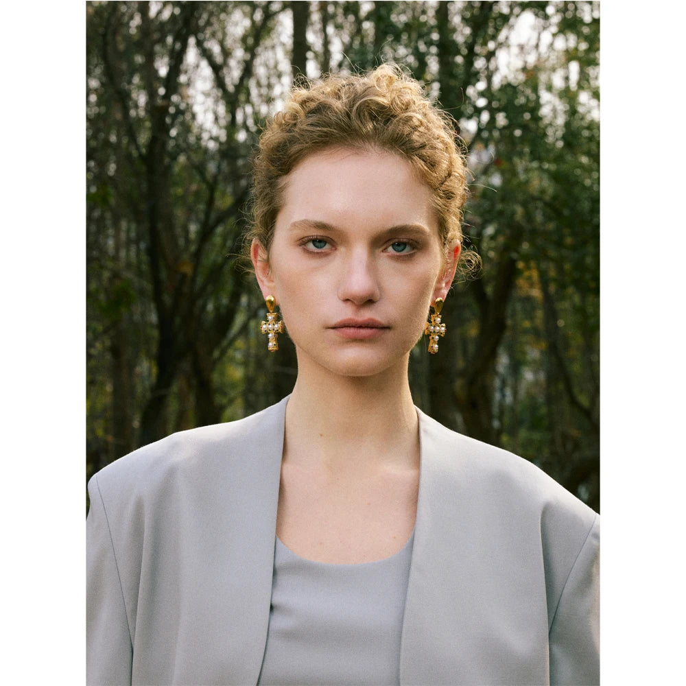 Isalene  Earrings Gold Regalia Cross Drop Earrings