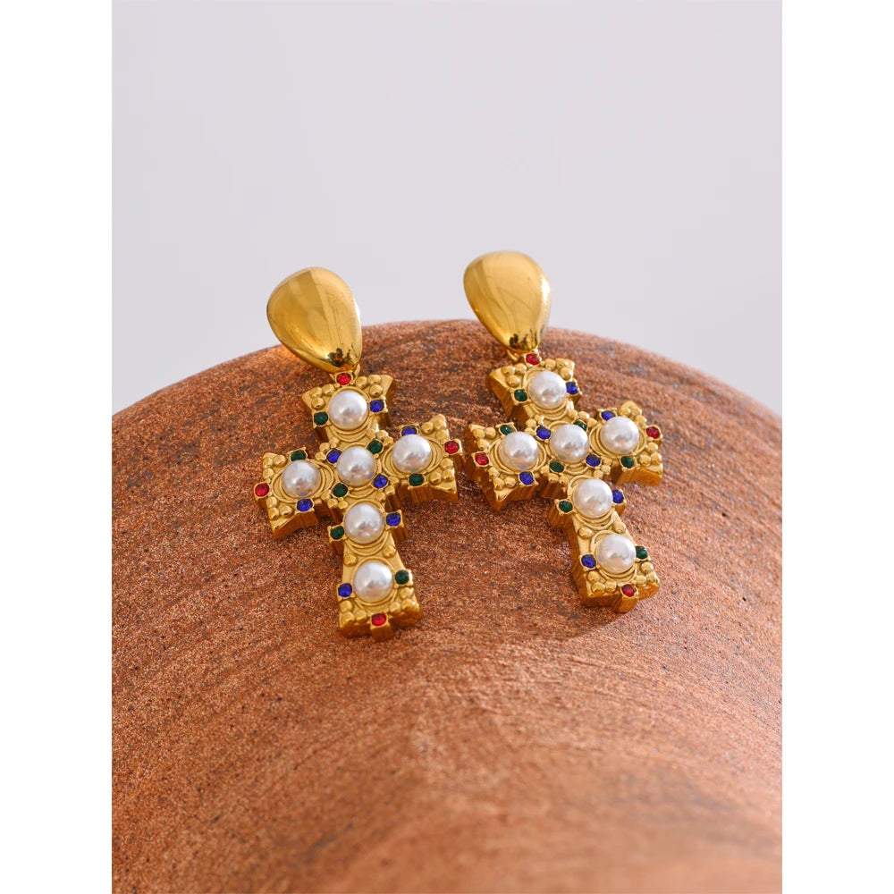 Isalene  Earrings Gold Regalia Cross Drop Earrings