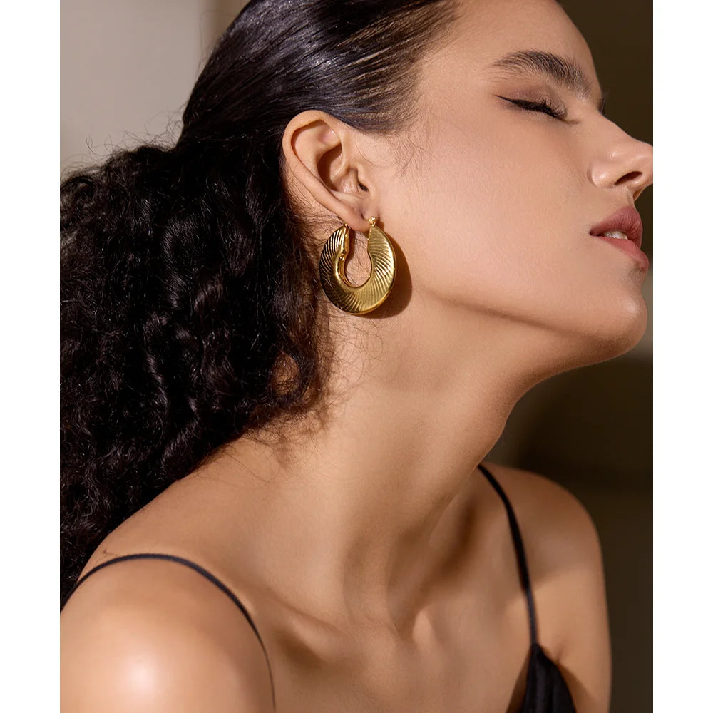 Isalene  Earrings Gold Ribbed Statement Hoop Earrings