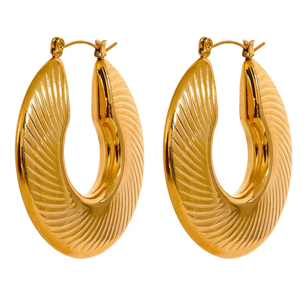 Isalene  Earrings Gold Ribbed Statement Hoop Earrings
