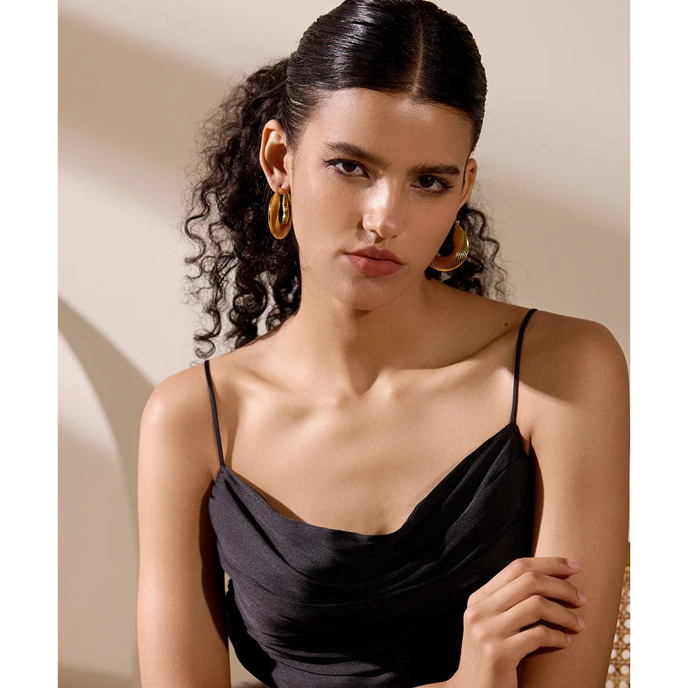 Isalene  Earrings Gold Ribbed Statement Hoop Earrings