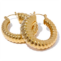 Isalene  Earrings Gold Ribbed Statement Hoop Earrings