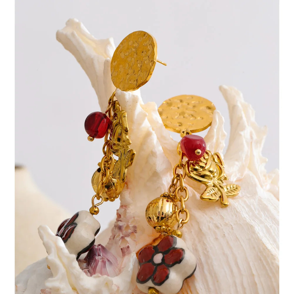 Isalene  Earrings Gold Rose Garden Charm Earrings