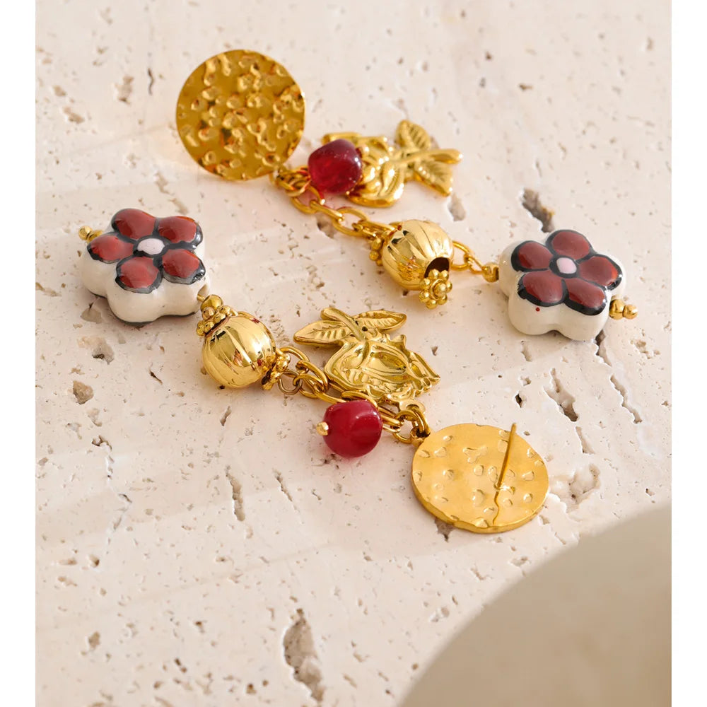 Isalene  Earrings Gold Rose Garden Charm Earrings
